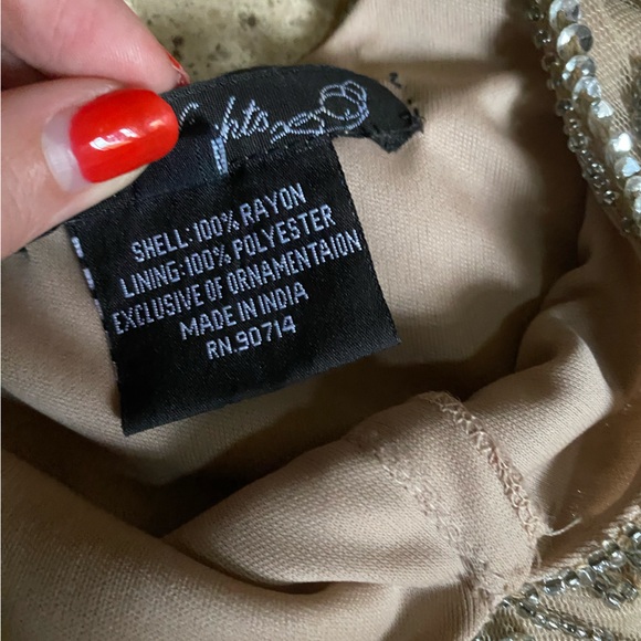 Pissarro Nights Tan & Silver Mesh Beaded Sequin Made in India Gown 6 Wedding - Picture 5 of 11